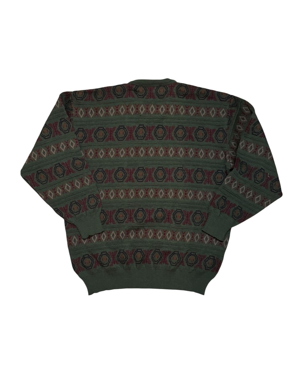 VINTAGE Grandpacore Macaire Geometric Knit Sweater Pure Wool Canada Sz Medium - Picture 2 of 8
